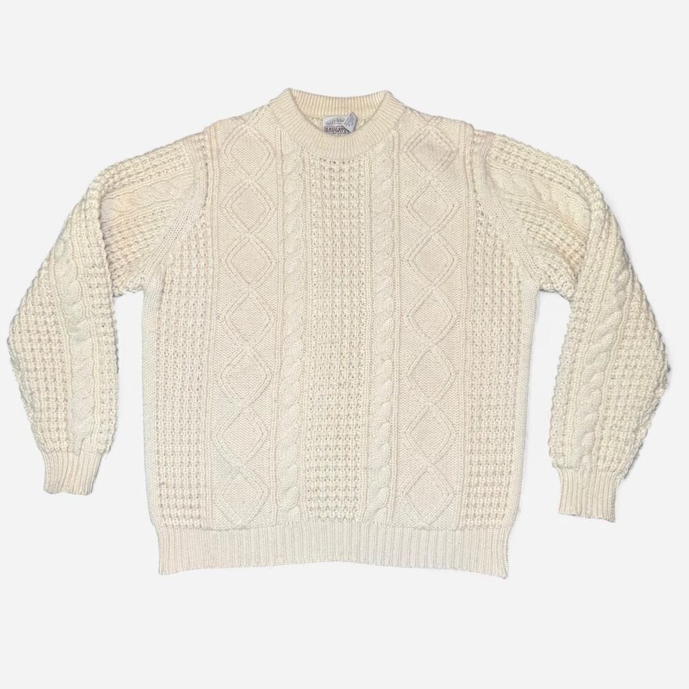 Saugatuck Dry Goods Company Ltd. Cream cable knit 100% Wool fisherman Size Large